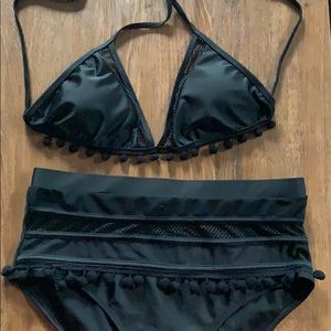 Black Pom Pom High Waist Bikini